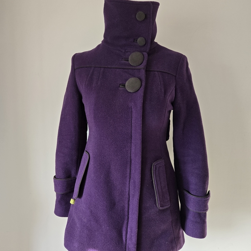 SOIA & KYO Purple Wool Blend thigh length Coat with Oversized buttons . Size XS - Picture 9 of 16